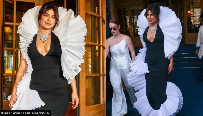 Priyanka Chopra Stuns In Ruffled Monochrome Gown During Latest Paris Outing
