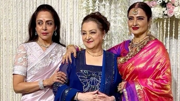 Hema Malini, Rekha show love to Saira Banu at Ira Khan’s reception; Dharmendra, Esha Deol also attend. Watch