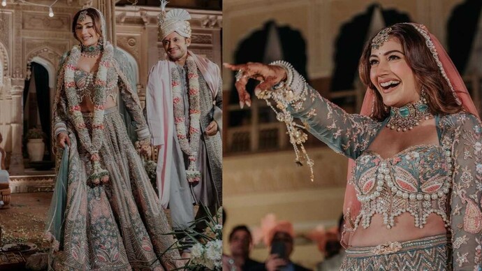 Surbhi Chandna ditches red for striking pastel wedding lehenga; look decoded