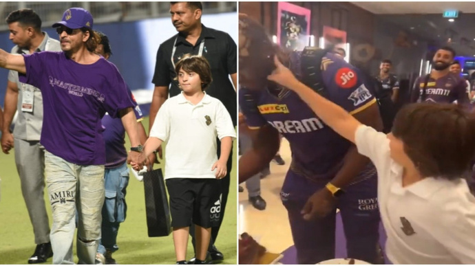Shah Rukh Khan’s son AbRam Khan gets hug from KKR’s Andre Russell as team celebrates cricketer’s birthday