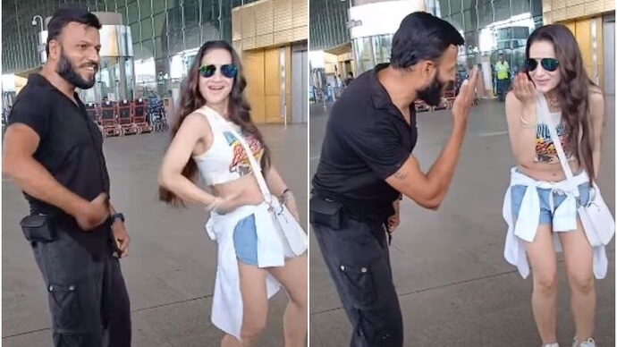 Ameesha Patel Dances To ‘Main Nikla Gaddi Leke’ From Gadar With Paparazzi At The Mumbai Airport