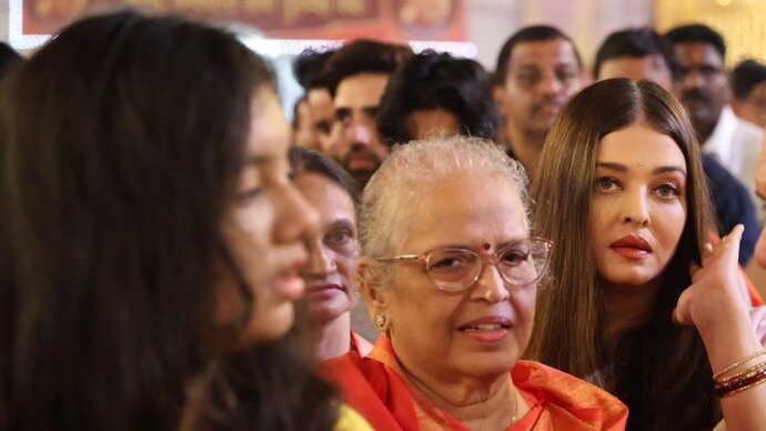Watch: Aishwarya Rai Stuns in Traditional Look For Ganpati Darshan With Daughter Aaradhya And Mom