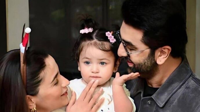 Raha Kapoor twins with daddy Ranbir Kapoor on Diwali, but her expression matches Alia Bhatt. See pics