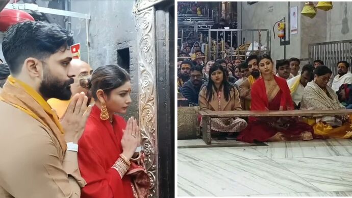 Mouni Roy, husband Suraj Nambiar visit Mahakaleshwar Temple in Ujjain