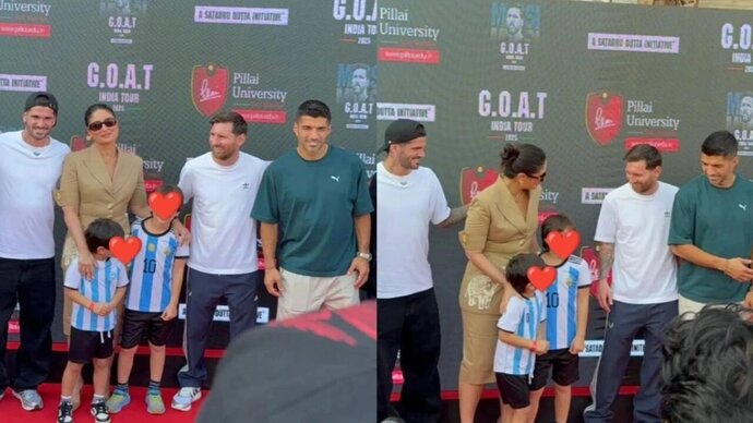 Kareena Kapoor with sons Jeh & Taimur meet Lionel Messi in Mumbai during GOAT Tour India 2025